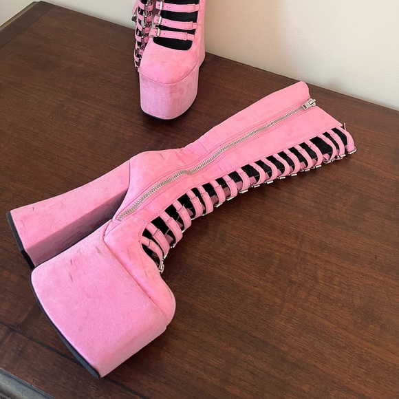 Current Mood pink suede strappy platform boots - Picture 10 of 16